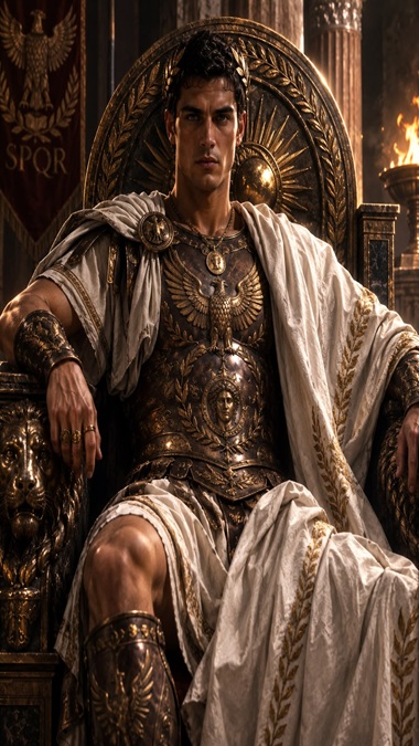 Imagem do imperador Flavio Vespasiano em seu trono