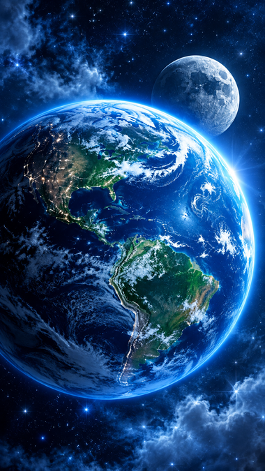 planeta terra visto do espaço com a lua.