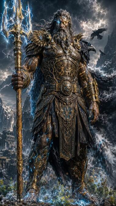 Imagem de Zeus, Deus Grego, desfocado pela escuridão da noite